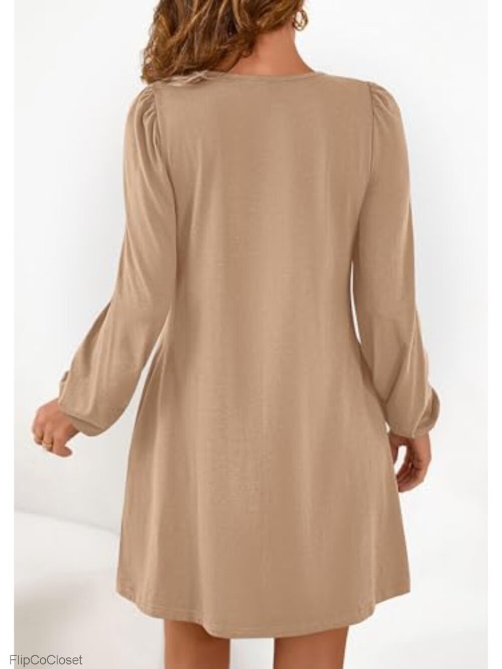 Long Sleeve Mini Dress with Pockets Flowy A Line Casual Tunic - Picture 4 of 6